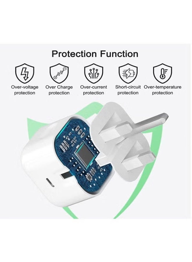 شاحن سريع 20 واط لأجهزة آيفون | شاحن جداري سريع بمنفذ USB-C مع كابل USB-C إلى Lightning، متوافق مع أجهزة آيفون 14/14 برو/14 برو ماكس/13/12/SE 2020/11/XR/XS ماكس/X/آيباد - Image 4